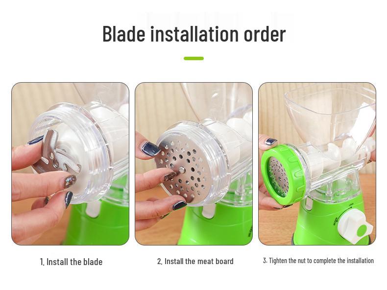 Manual Kitchen Tool: Hand-Cranked Meat Grinder, Vegetable Cutter, Sausage Stuffer, and Garlic Press.