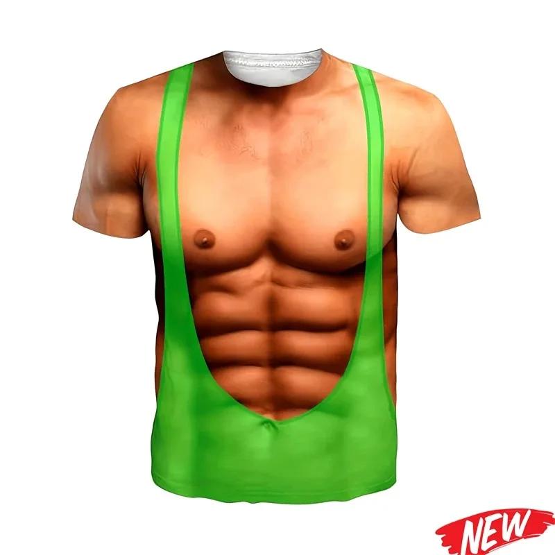 Maglietta Grafica Divertente Addominali Muscolosi da Uomo Hawaiian Girocollo Manica Corta Moda Casual T-shirt Street Holiday Party T-shirt