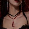 Halloween Moon Pendant Jewelry Set for Women Red Crystal Blood Drop Gothic Necklace Earrings Elegant Party Costume Jewelry Gift