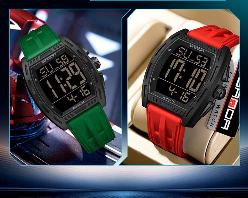 Sanda Student Dual-Time Waterproof Luminous Barrel-Shaped Watch for Men - Model 6328