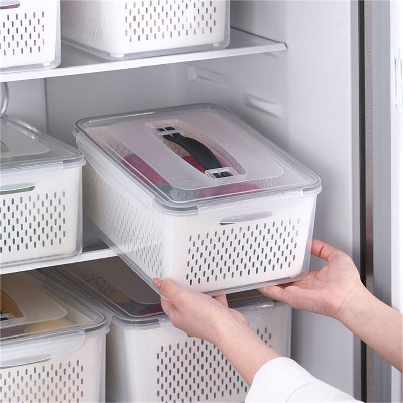 Storage Container for Refrigerator Food Practical Fridge Crisper with Drain Basket Clear and Practical Fruit Organizer