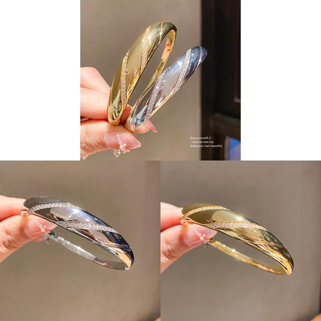 Bracciale Geometrico in Argento con Zirconi e Placcatura in Oro 18k per Donne Eleganti
