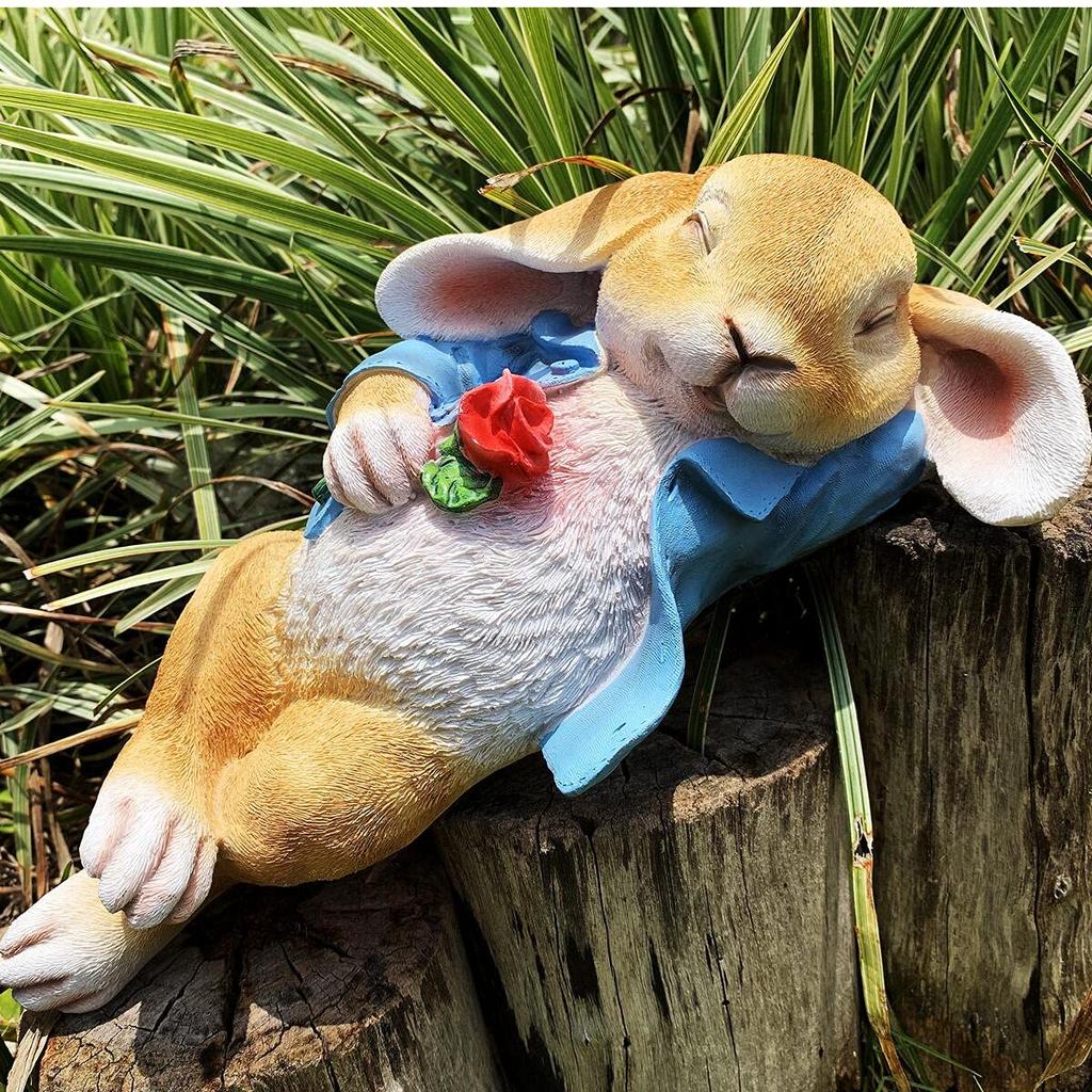 iRonrain Garden Rabbit Statue, Fantasy Bunny Outdoor Art Decoration Thanksgiving Day Animal Figurine Decoration, Garden Lawn Indoor Sculpture Christma