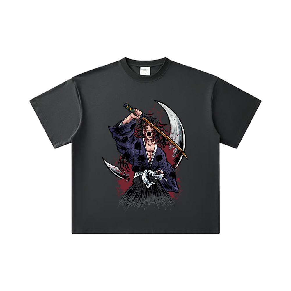 260 GSM Double Yarn 32 Count 100% Cotton Demon Slayer V5 Kokushibo Print Unisex Heavy Cotton T Shirt