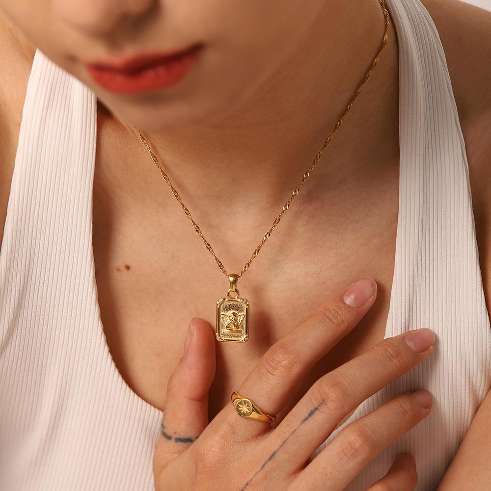 Youthway Stainless Steel Coin Pendant Necklace Autumn/Winter Metal Texture Pendant Waterproof Women'S Jewelry