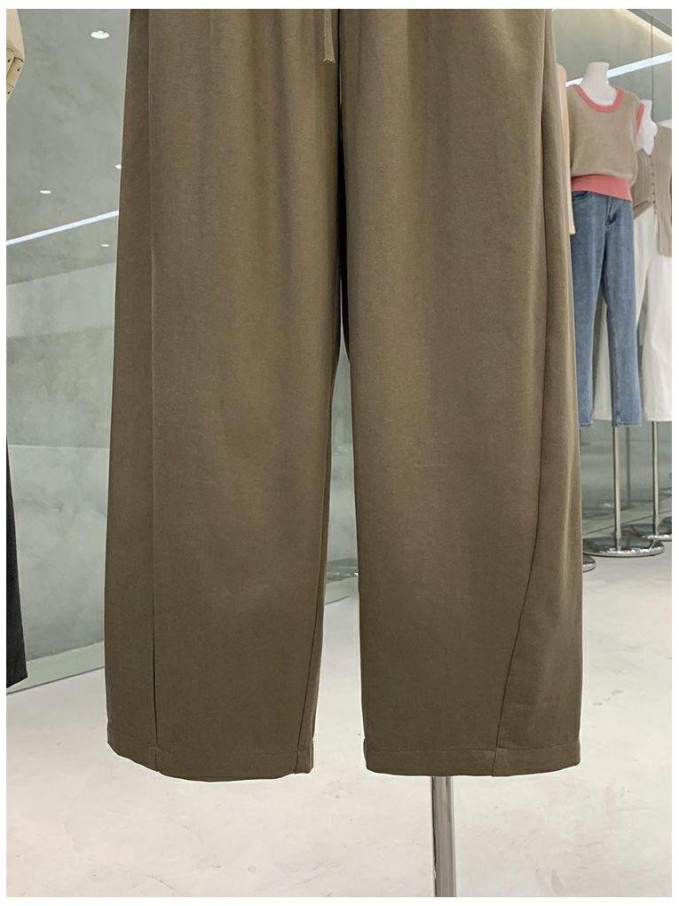 Plus Size Women's High Waist Wide Leg Pants - Spring Loose Fit with Elastic Lace-up Waist