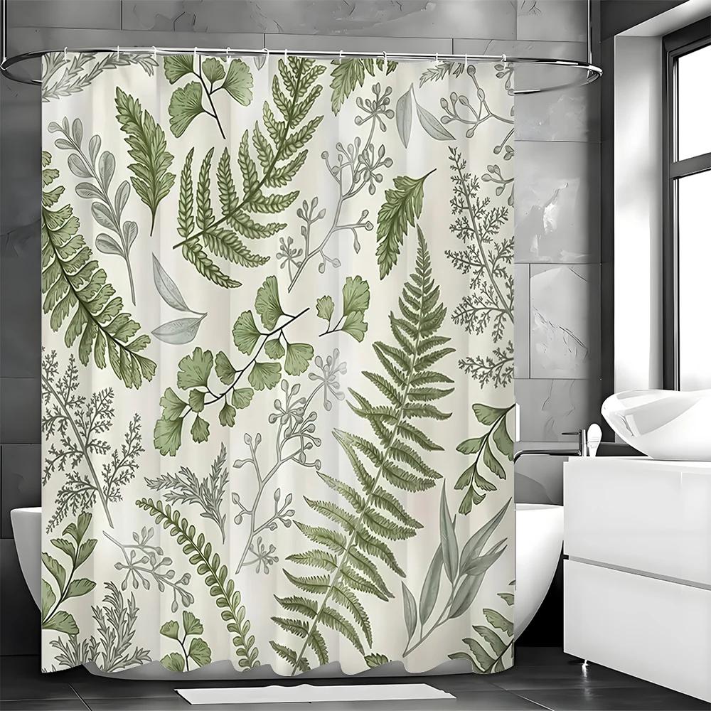 Watercolor Leaf Shower Curtain, Bathroom Decorative Shower Curtain, Waterproof Shower Curtain With Hooks