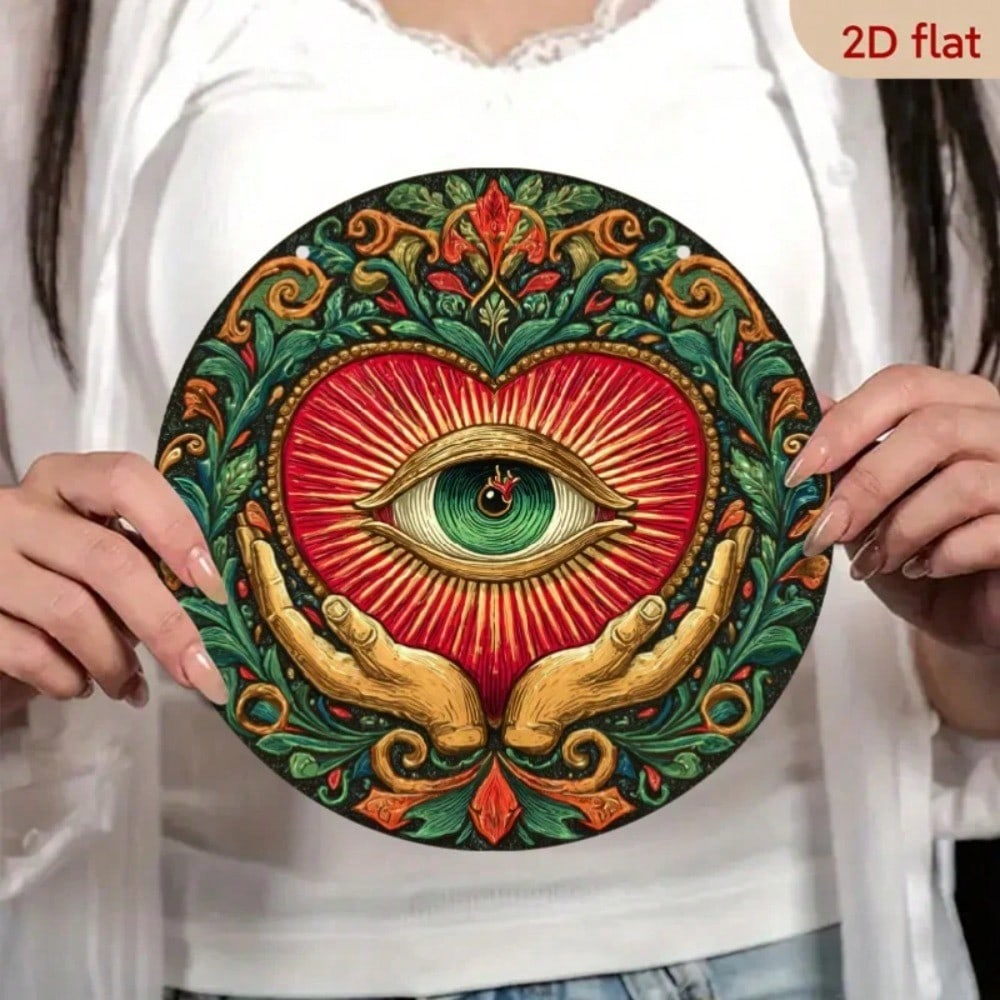 Vintage Mexican Heart Metal Poster Round 8x8 Inch Wall Art For Living Room