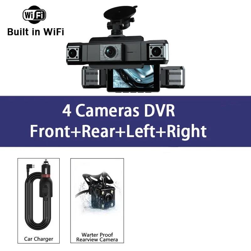 1080P Quad Dash Cam, 4-Channel 4-Screen Display, WiFi, Phone Sync, Rear View, Night Vision, Wide Angle