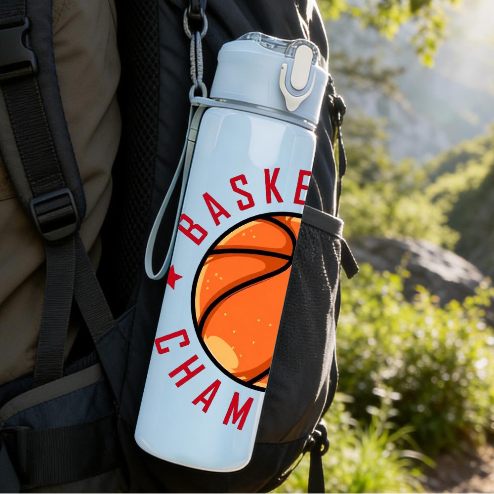1PC Basketball Champion Circular Emblem 750ml Color Plastic Water Bottle Leakproof Flip Straw Lid For Sports Office Home Use