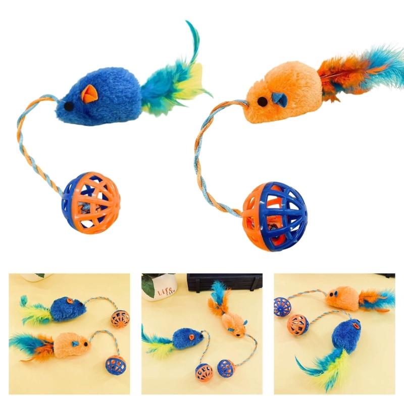 Interactive Plush Cats Exercise Mouse Toy with Bells Ball and Feathered Promotes Active Playtimes And Owner Pet