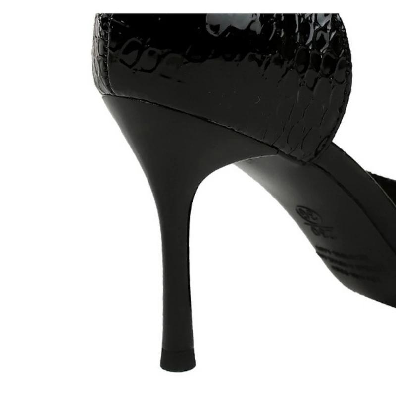 Fashion Women 8cm High Heels Stiletto Pumps Pointed Toe Shallow Side Hollow Lady Serpentine Patent Leather Wedding Evening Party Shoes