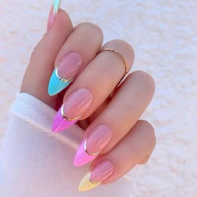 24pieces Plastic False Nail French Tip Styles Press On Nail Fashion Accessories For Women Sensitive To Chemicals