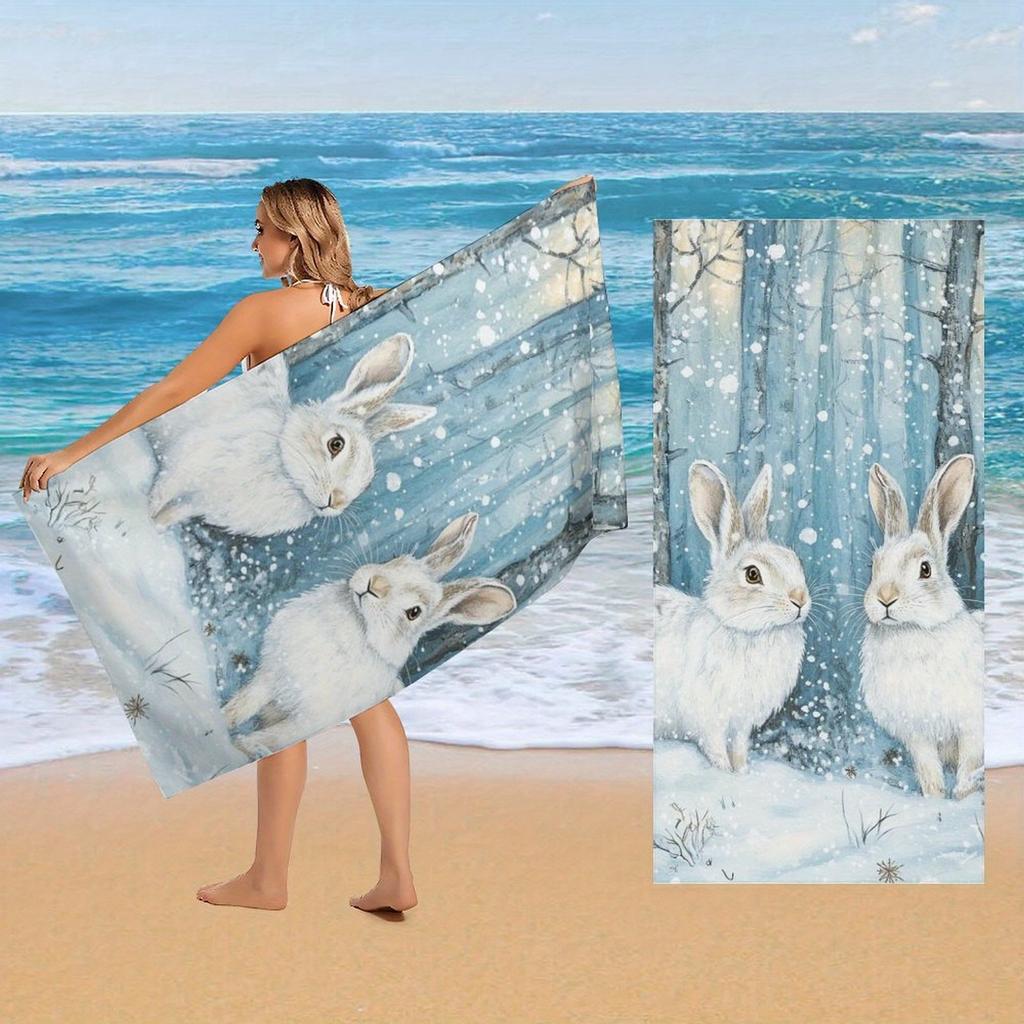 Asciugamano Grande con Design di Conigli Invernali, Asciugamano da Spiaggia, Asciugamano Sportivo, Super Assorbente, Asciugatura Rapida, Asciugamano Sportivo, Asciugamano da Bagno, alla Moda, da Spiaggia