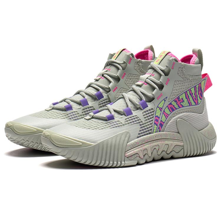 LiNing Badfive 2 Dämpfend Anti-Rutsch und Abriebfest High-Top Performance Basketballschuhe Grau Rot Grün ABFR001-15