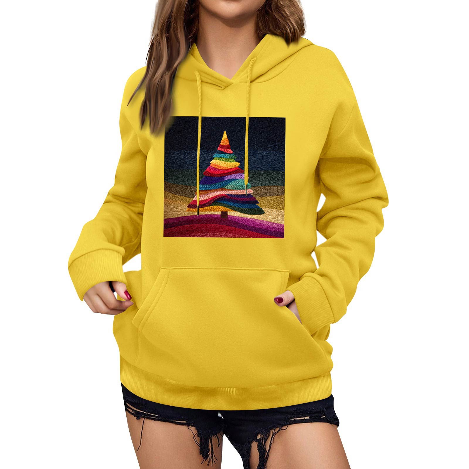 

Женская зимняя рождественская толстовка с капюшоном, флисовая, с длинным рукавом XL жёлтый