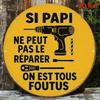 Retro French Grandpa Repair Sign Round Metal Plaque Rustic Boho Garage Wall Art 20cm