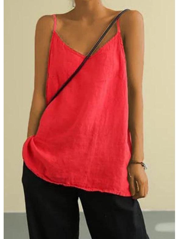 2025 Women's Summer Cotton Linen Sleeveless Tank Top - Loose Fit, Basic & Versatile Style