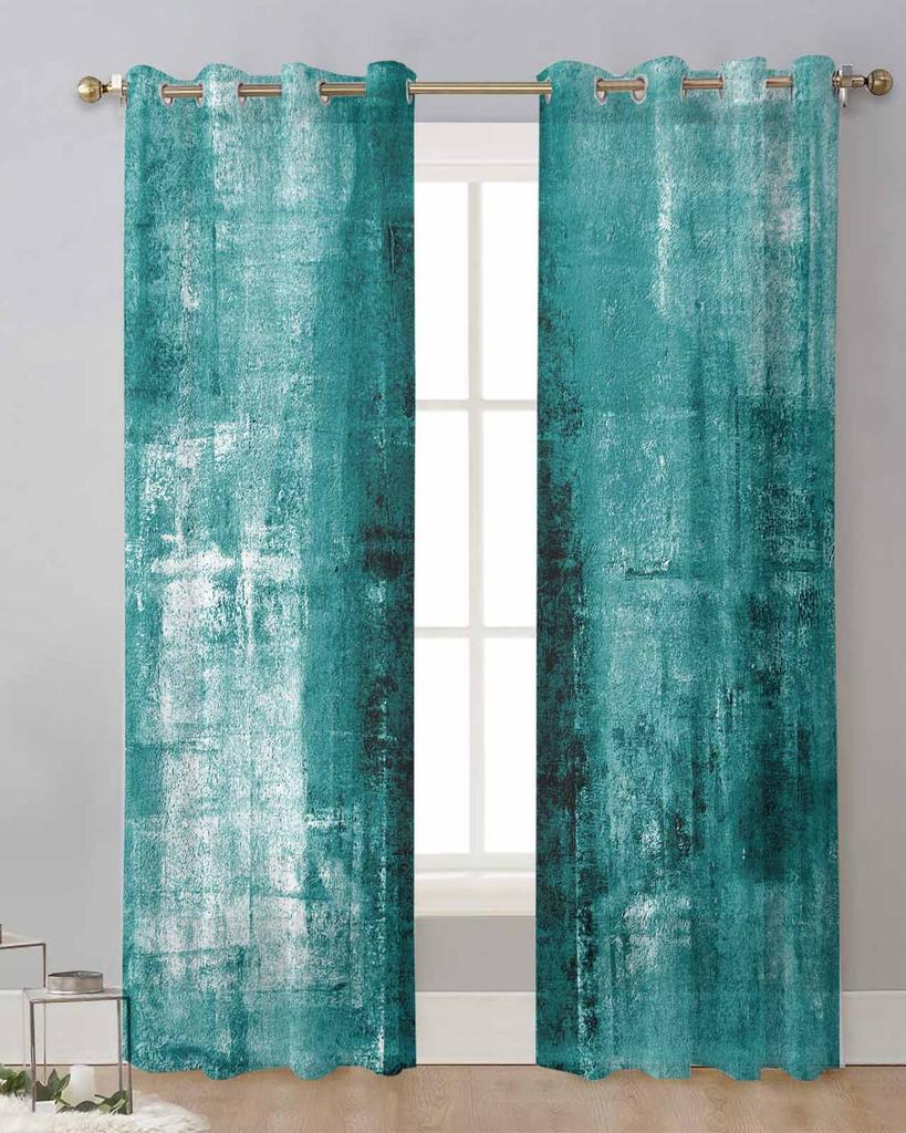 Oil Painting Style Turquoise Vintage Art Sheer Curtains for Living Room Decoration Window Curtains Kitchen Tulle Voile Curtains