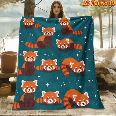 A 2D Flat Printed Spring And Summer New Arrival Fleece Blanket Featuring a Skin-Friendly Red Panda And Starry Sky Theme, with High-Definition Digital 