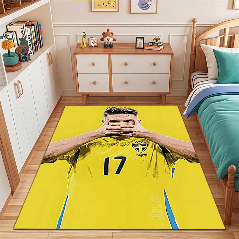 Swedish Soccer Player In Yellow Shirt Patterned Carpet, Suitable As a Non Slip Play Mat for the Living Room and Bedroom Sofa