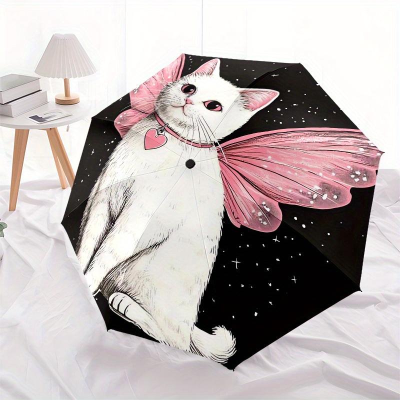 1pc Fairy Cat with Pink Wings Umbrella with Plastic Handle,Suitable for All Seasons Home Travel Outdoor UmbrellaM1188