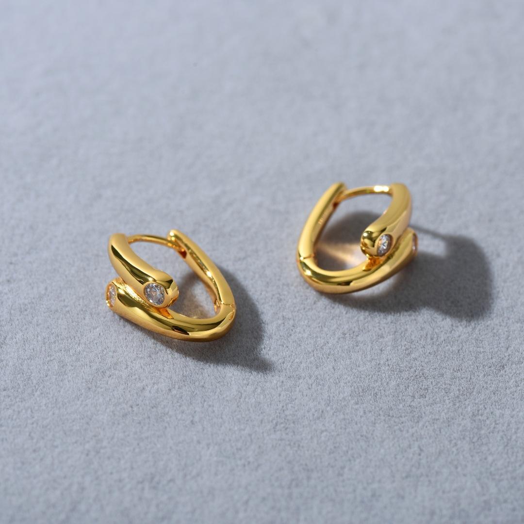 Light Luxury Personality Unique Irregular Metal Inlaid Zircon Ear Buckle Trendy Fashion Commuting Temperament Versatile Earrings