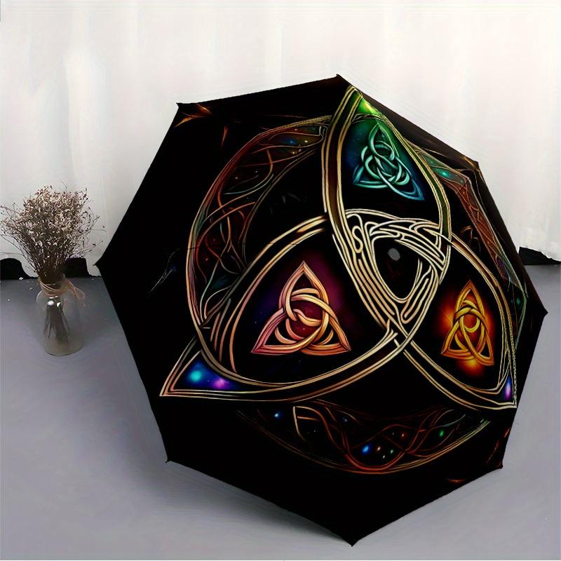 1pc Celtic Knotwork Automatic Open/Close Umbrella - All-Season Portable Folding Parasol with 8-Rib Durable Frame, Compact Trav