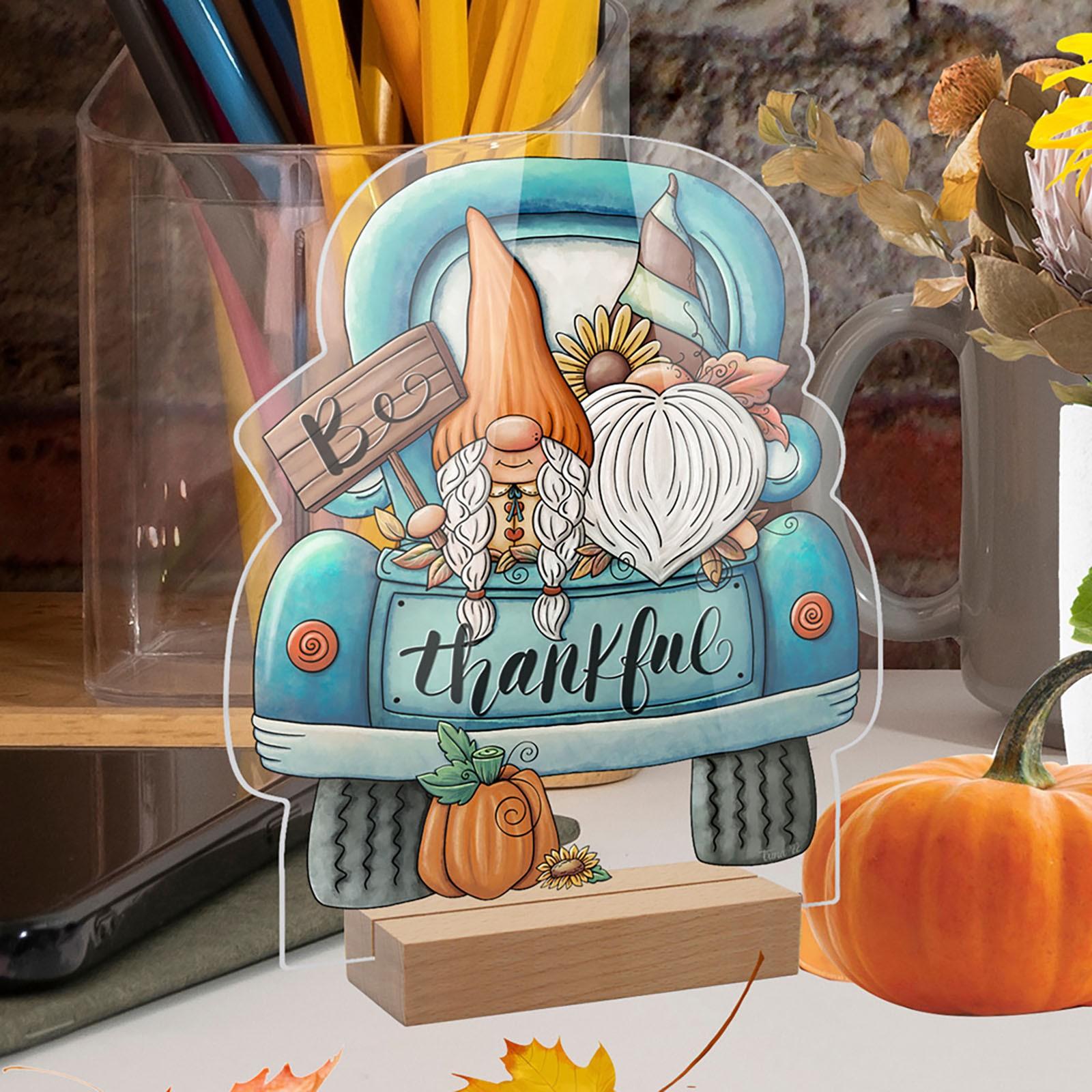 

Thanksgiving Acrylic Scarecrow Gnome Tabletop Decor with Wooden Base Fall Harvest Seasonal Decoration for Indoor Display One Size