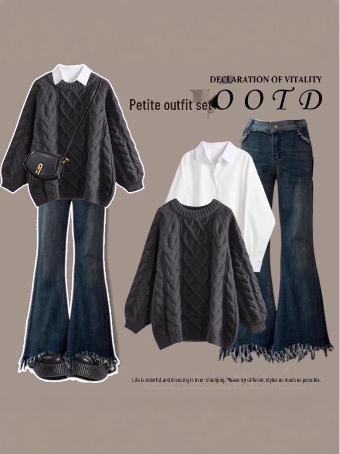 Women's Red High-End Loose Knit Sweater - Lazy Style for Spring, Autumn, Winter 2025