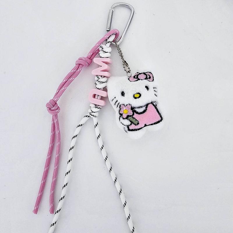 Cute Kt Cat Plush Keychain Creative Cartoon Stuffed Doll Woven Rope Keyring Bag Pendant Schoolbag Hanging Decoration Couple Gift