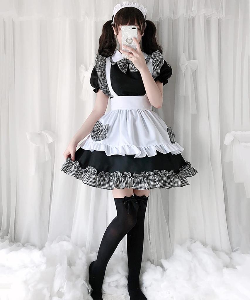 [Milky Time] Maid Lolita Dress, Mini Length, Gingham Check, Ruffles (M)