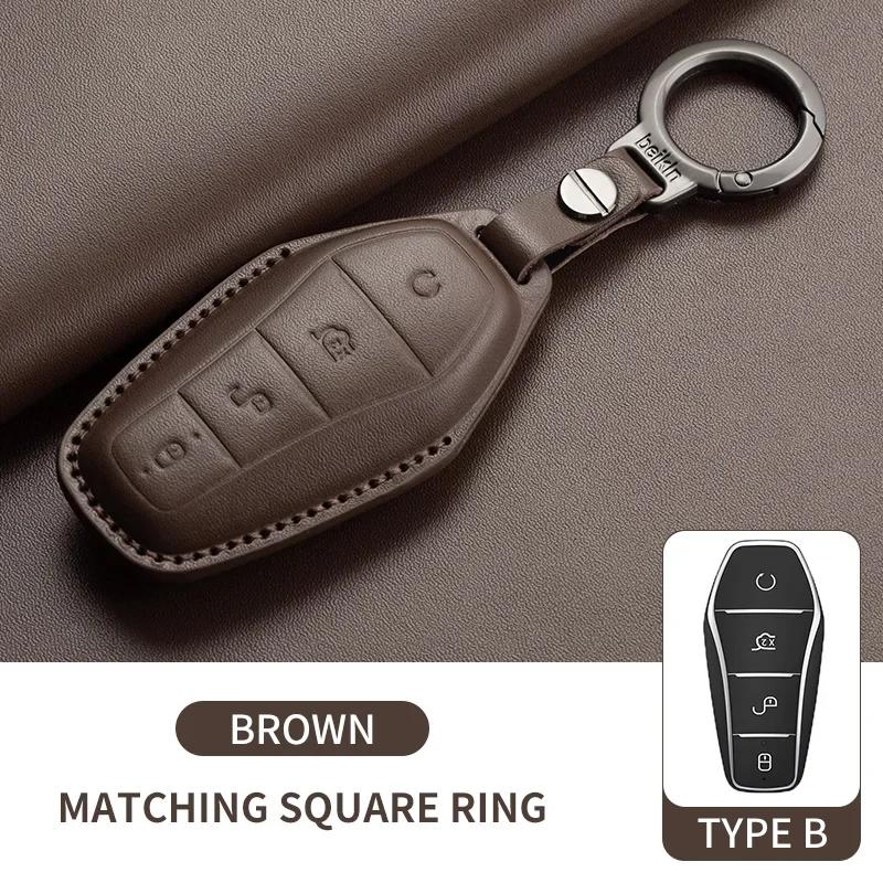 

Leather Car Key Case Car Key Full Cover Protection Bag For Byd Song Plus Atto 3 Han Ev Tang Dm Qin Seal Dolphin Auto Accessories