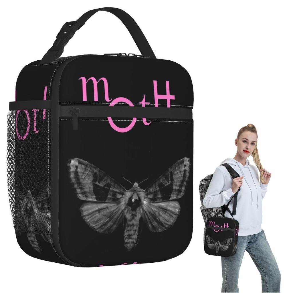 GothMoth Themed Artwork Print Insulated Lunch Bag for Women Kids Leakproof Food Boxes Thermal Lunch Box Tote