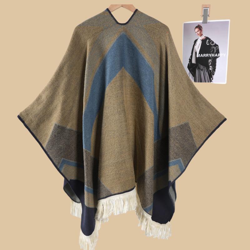 

Утолщенная шаль женская осенне-зимняя большая с разрезом жаккардовая теплая шаль для путешествий премиальная универсальная шаль 135*155CM