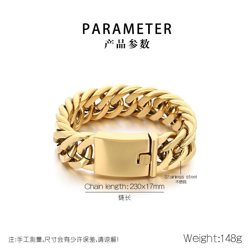 Versatile Fashion Jewelry, European and American Domineering 18mm Double-woven Four-sided Grinding Chain Polished Men's Bracelet 2026