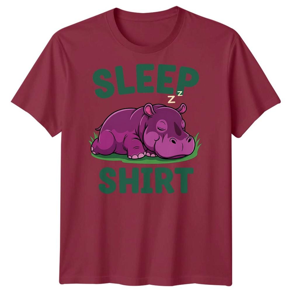 Sleep Shirt Hippo Unisexs T Shirt Cartoon Animal