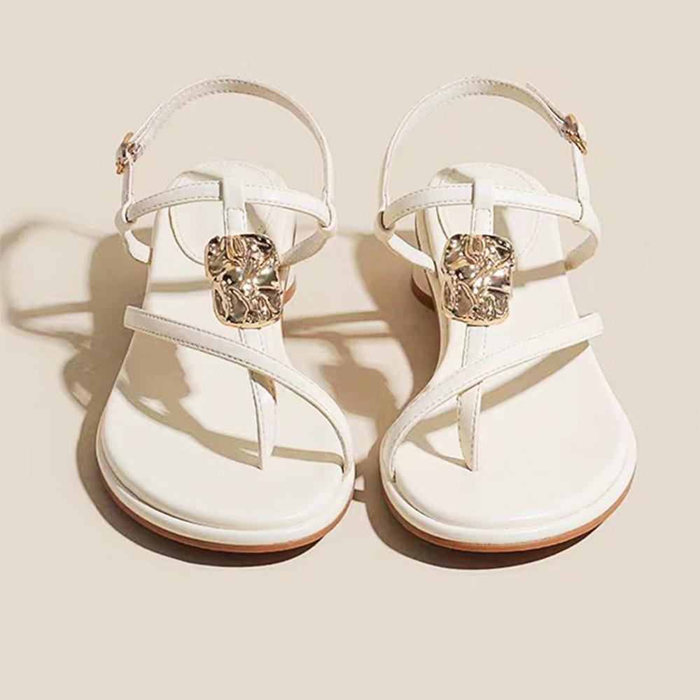 French thick-heeled sandals female summer new niche fairy style with skirt toe belt Roman shoes