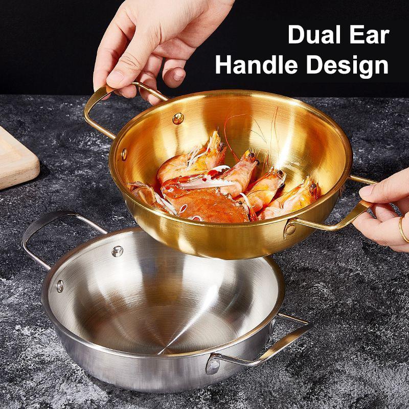 Stainless Steel Dry Pot Instant Noodle Lamian Noodles Pot Seafood Golden Noodle Pot Small Soup Pot Instant Noodles Two Ear Pot