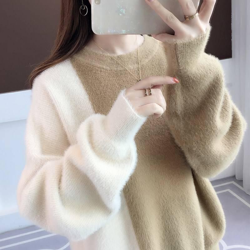 New women's clothing loose outer wear trendy lazy style spring and autumn bottoming shirt autumn clothing mink fleece pullover sweater women
