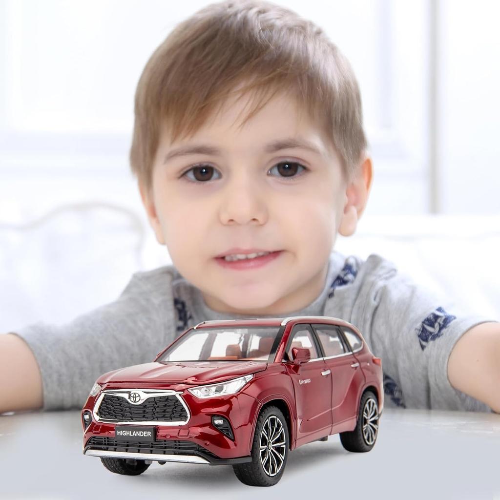 Model auta Toyota Highlander v měřítku 1/24, stahovací auto ze zinkové slitiny se zvukem a světlem pro děti, chlapec, dívka dárek