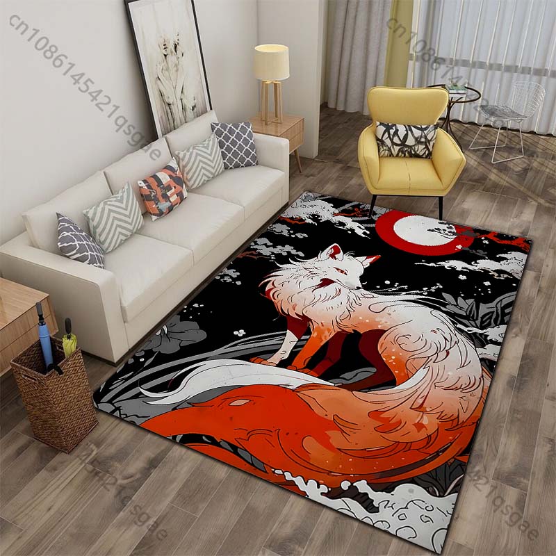

White fox red moon night forest mystical Print Carpet for Living Room Bedroom Sofa Home Decor Non-slip Mat Luxury Gift 40x60cm