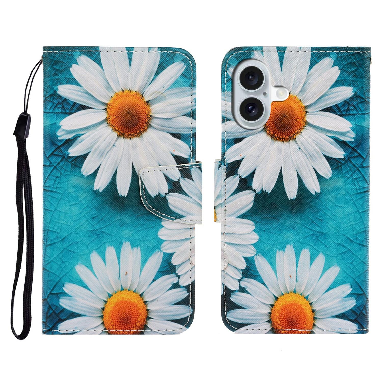 

For iPhone 17 Case Pattern Printing Protective Leather Folio Phone Cover with Wrist Strap A