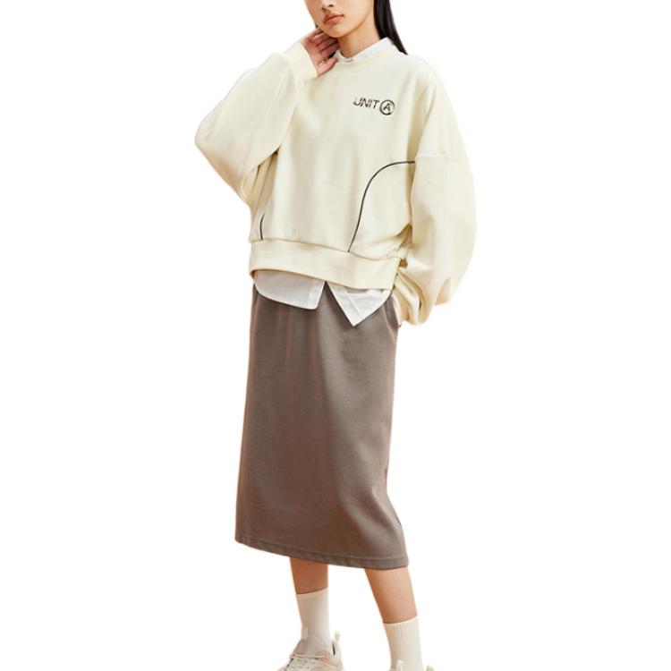 Anta Training Series Solid Color Round Neck Letter Printed Long Sleeve Sweatshirt Women Sweatshirt Light-Cloud-White 962247711-3