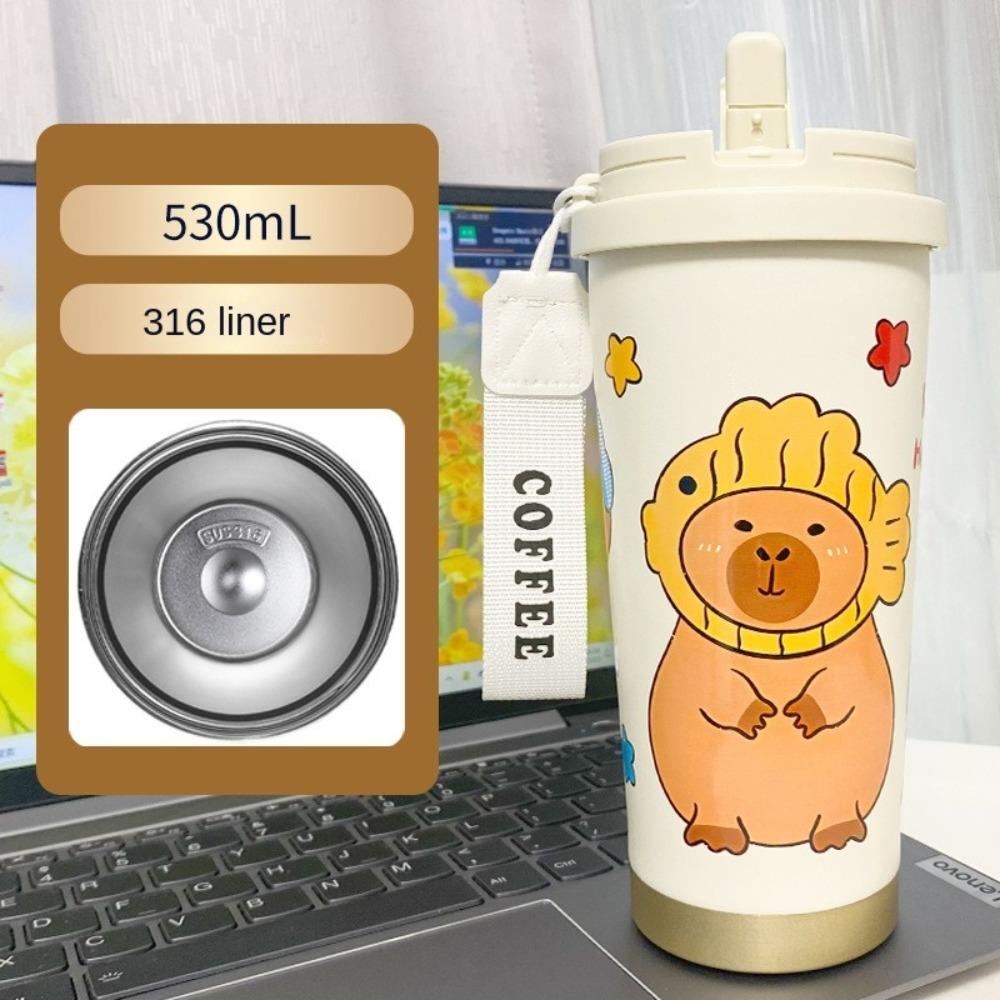Large Capacity Capybara Insulated Water Bottle 316 Stainless Steel Capybara Coffee Mug  Students