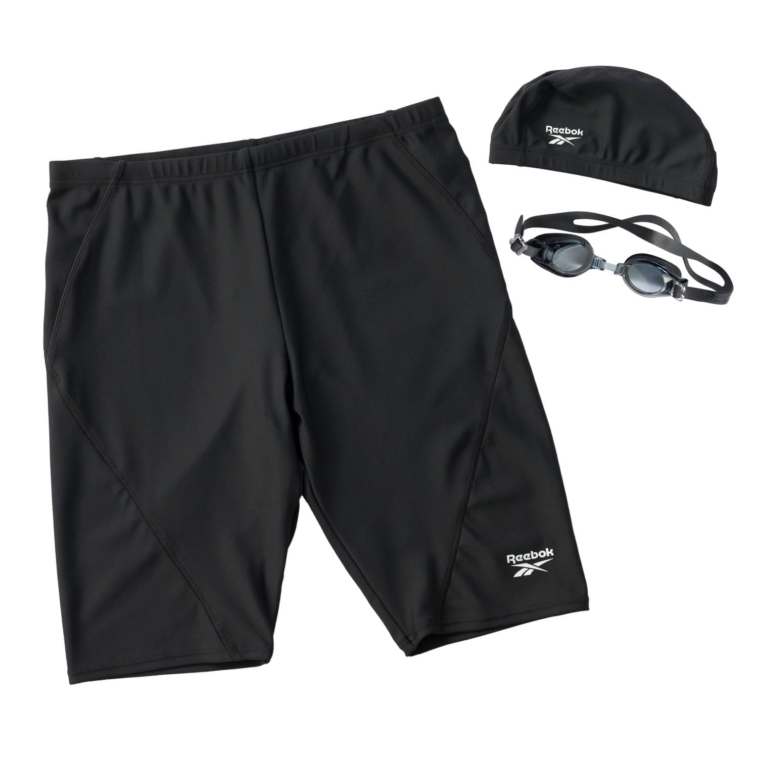 

Reebok Swimsuit Set Size Includes Swim and Goggles Men s 3-Piece (425755 BBK, L) - Shorts, Cap,