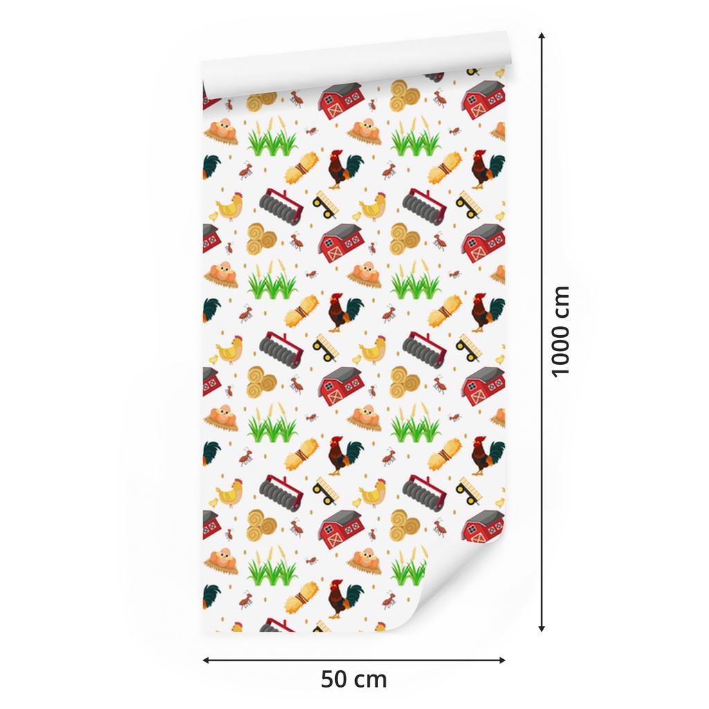 Farm Animals Wallpaper White, Cream and Red 50x1000