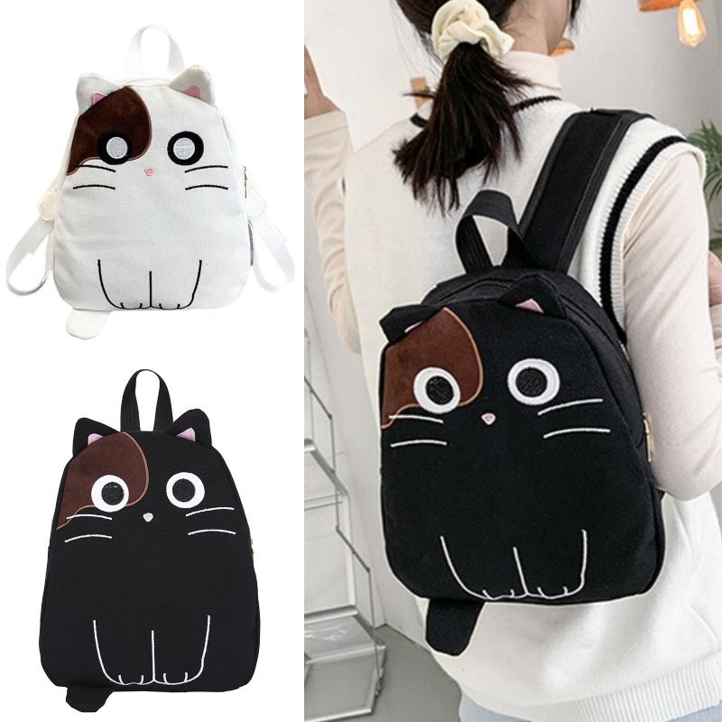 New Arrival 20l Canvas Cat Backpack For Girls And Boys Soft And Durable With Lovely Print