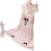 Women's Japanese Ice Silk Pajama Set: Printed Strappy Nightgown with Bow, Sweet Sexy Style, Includes Thin Bra Pads for Home Wear.