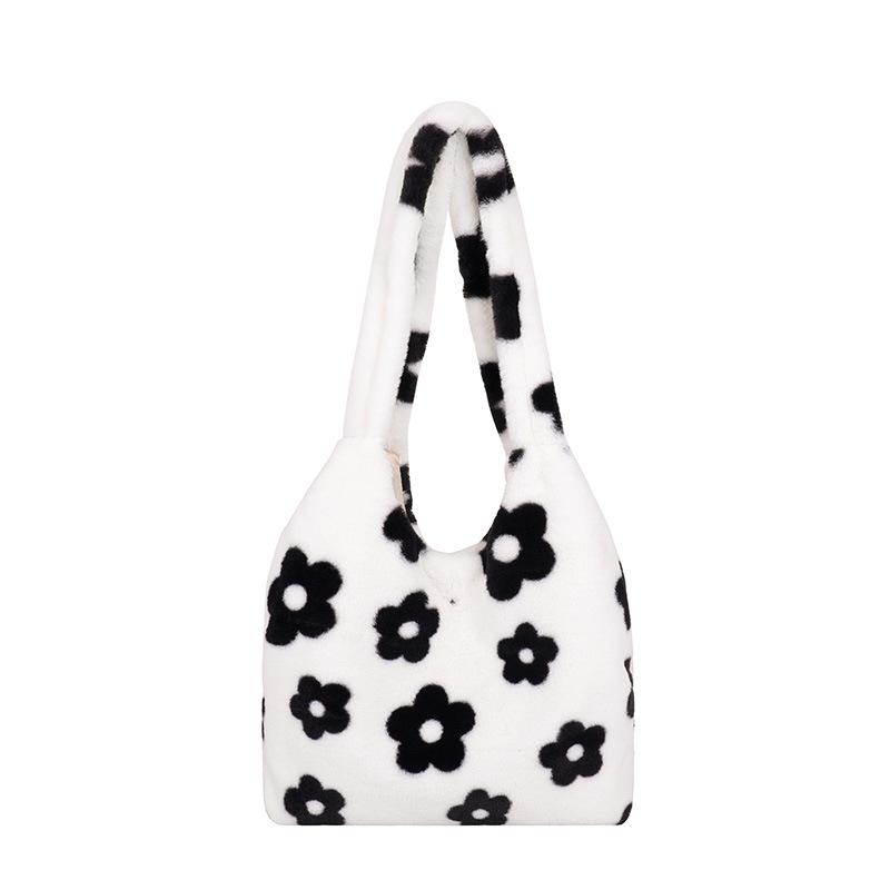 Simple flower plush women's bag 2025 autumn and winter new handbag casual fashion shoulder bag